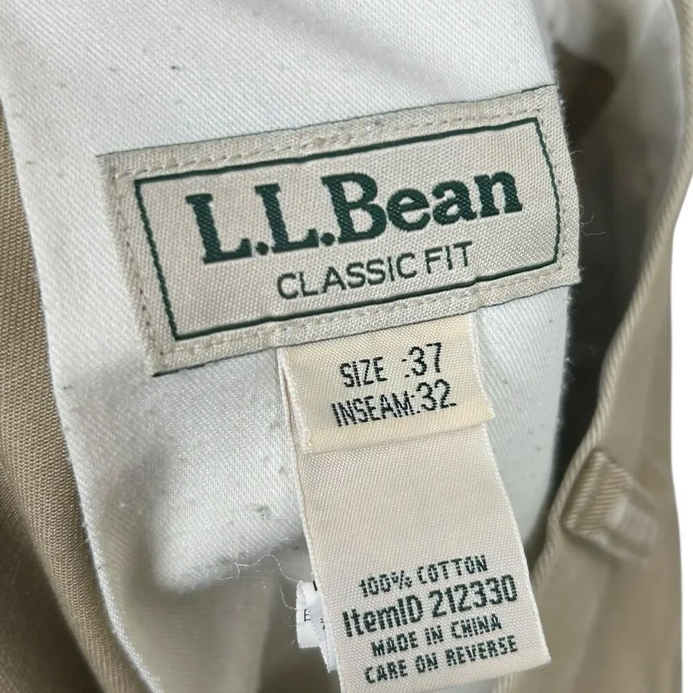 LL Bean Chino Pants Mens 37x32 Khaki Double L Classic Fit Beige Cotton Casual
